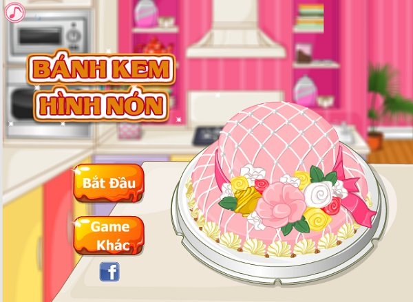 Game Bánh kem hình nón hồng game Banh kem hinh non hong