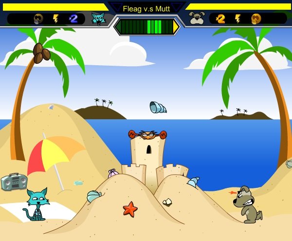 game Chó mèo ném nhau trên bãi biển game Cho meo nem nhau tren bai bien