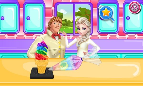 game Elsa làm kem ốc quế cầu vồng game Elsa lam kem oc que cau vong